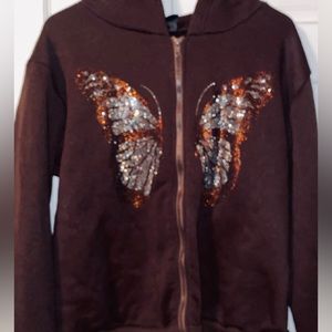 Rhinestone butterfly brown hoodie